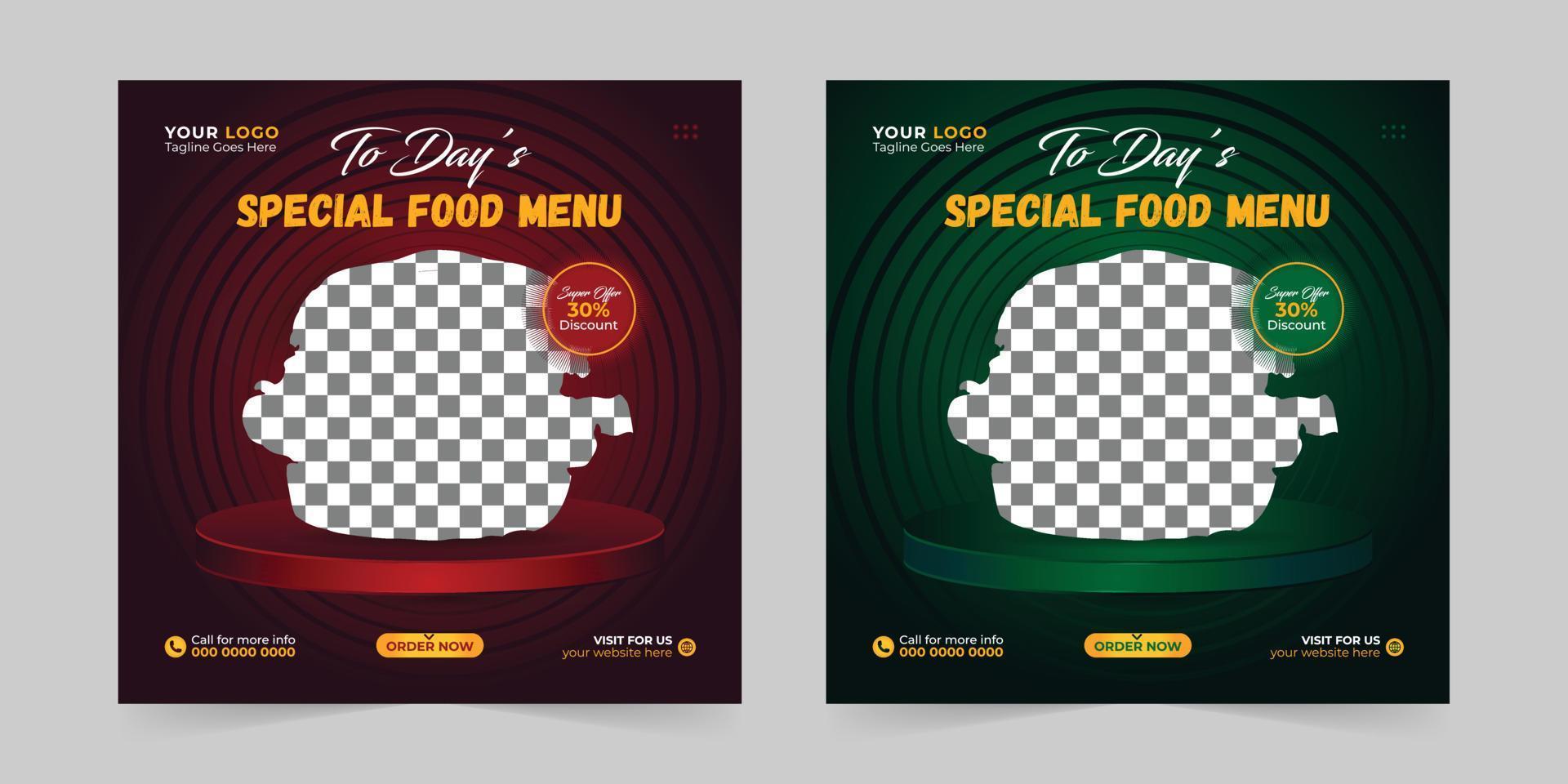 Editable food menu restaurant business marketing social media post and Digital marketing promotion ads sales and discount web banner vector template design