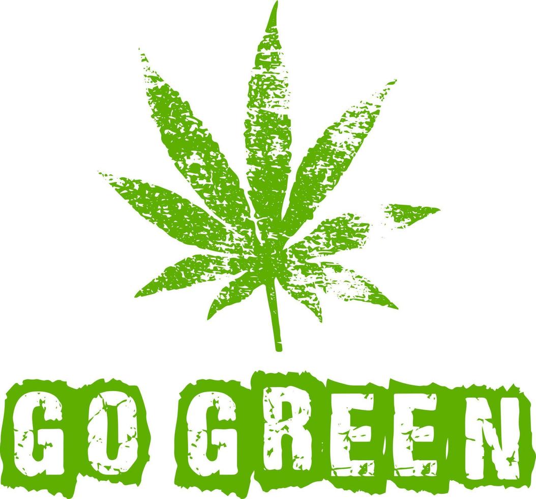 Go Green Lettering with Marijuana leaf. vector