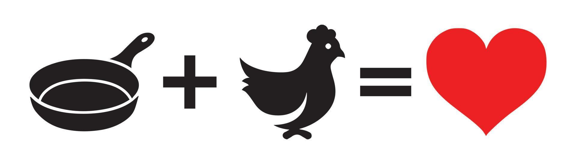 Pan, Chicken, Love. I love chicken design. I love Chicken dinner vector