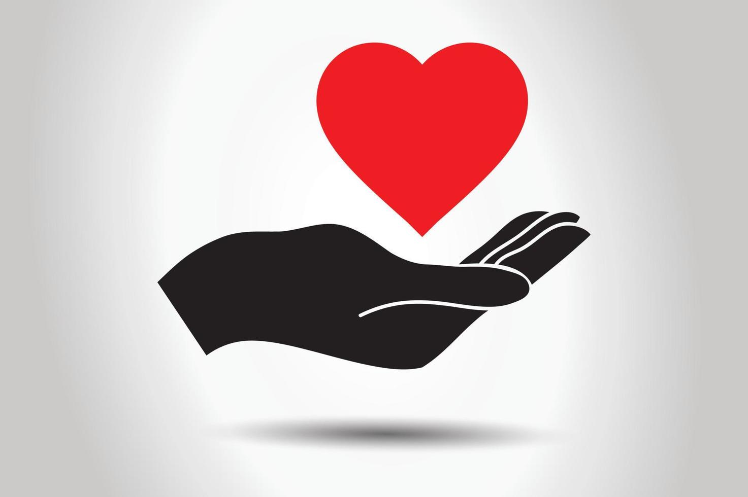 Red Heart on the Hand icon. Charity flat design best vector icon.