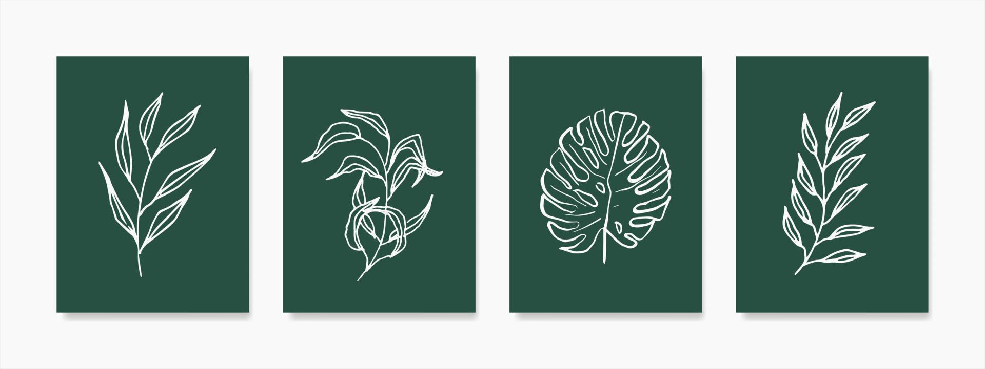 A picture of a leaf on a green canvas. minimalist hand drawn nature illustrations for wall decoration, covers, invitations, banners, placards, brochures, posters, cards, flyers, and related about art. vector