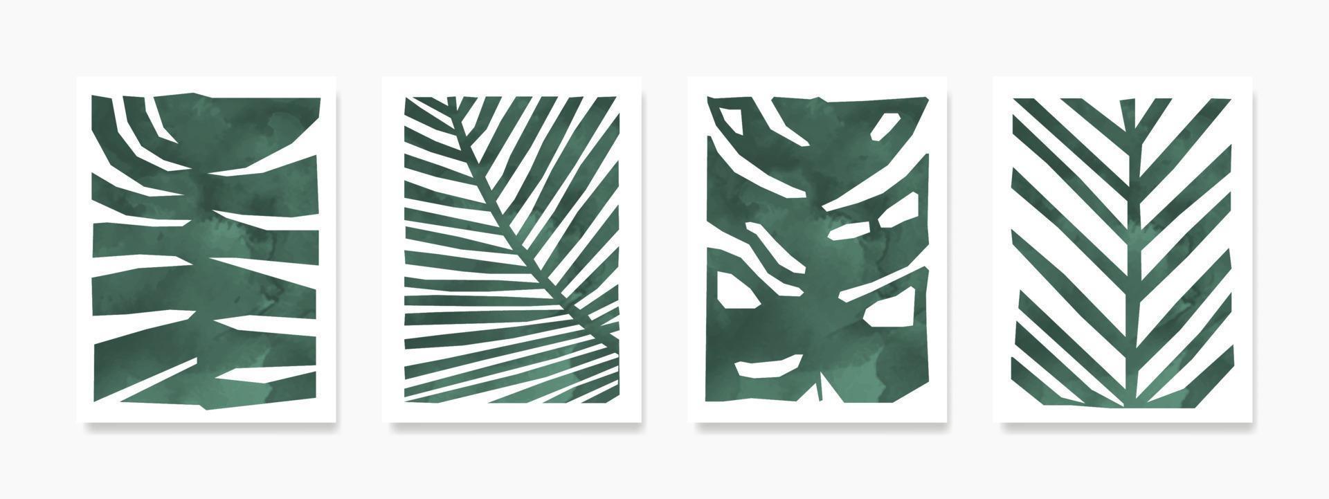 Set of botanical and wild leaves in an abstract illustration. Collection of hand drawn green leaves, leaf branches, line art. Botanical art set for wall decoration, interior, wallpaper, and banner. vector