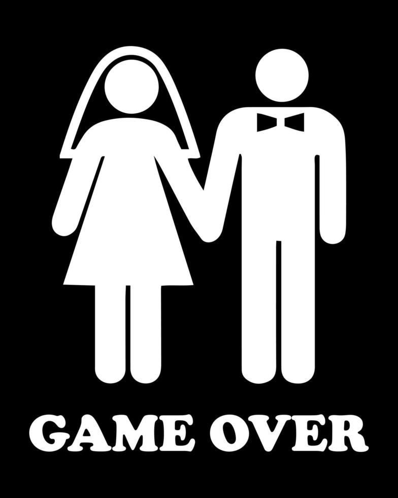 Game Over. Illustration Of Married Couple. Cartoon Funny Wedding Symbol. vector