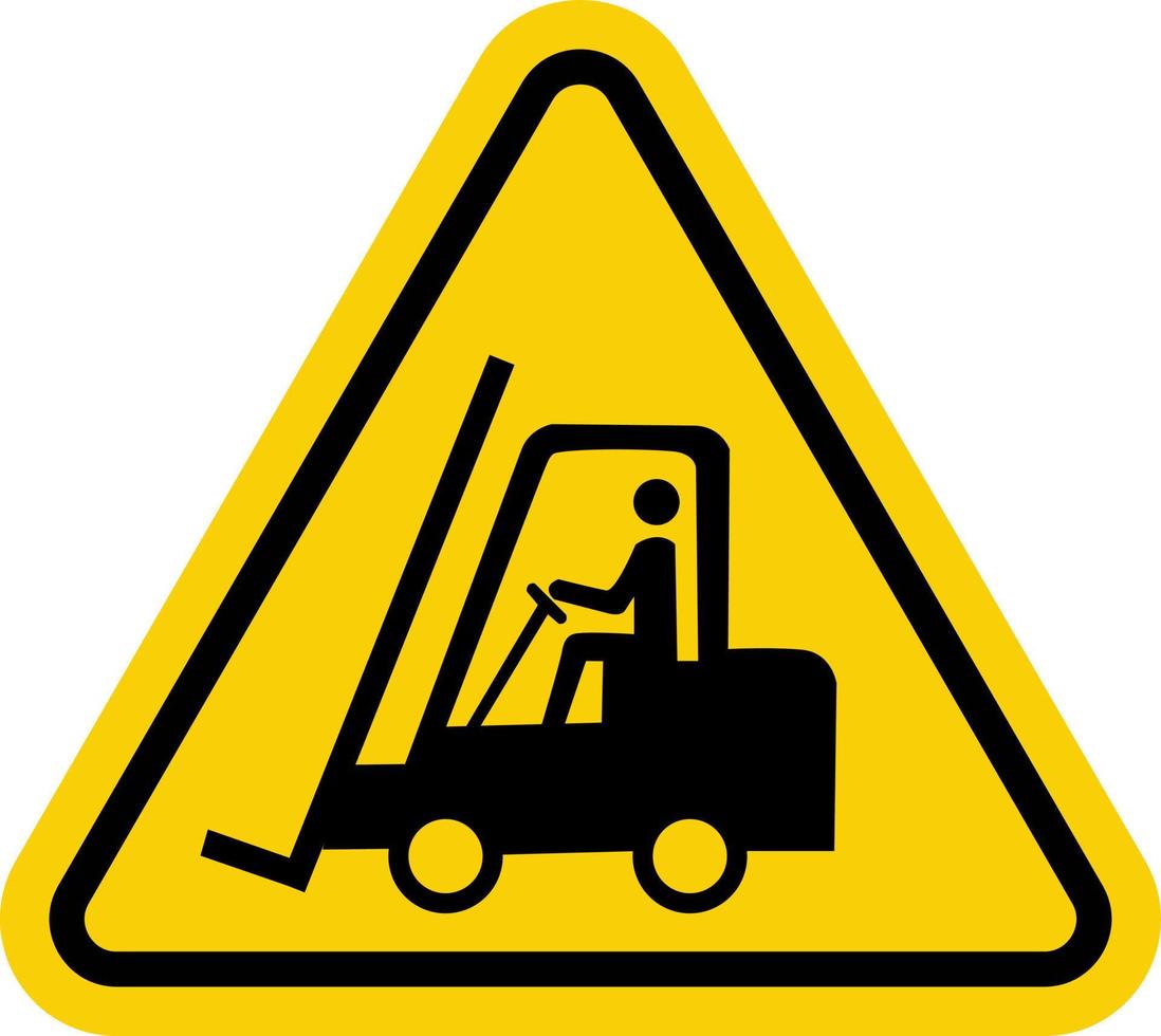 Sign for forklifts and other industrial vehicles. Yellow triangle warning sign with forklift icon inside. vector