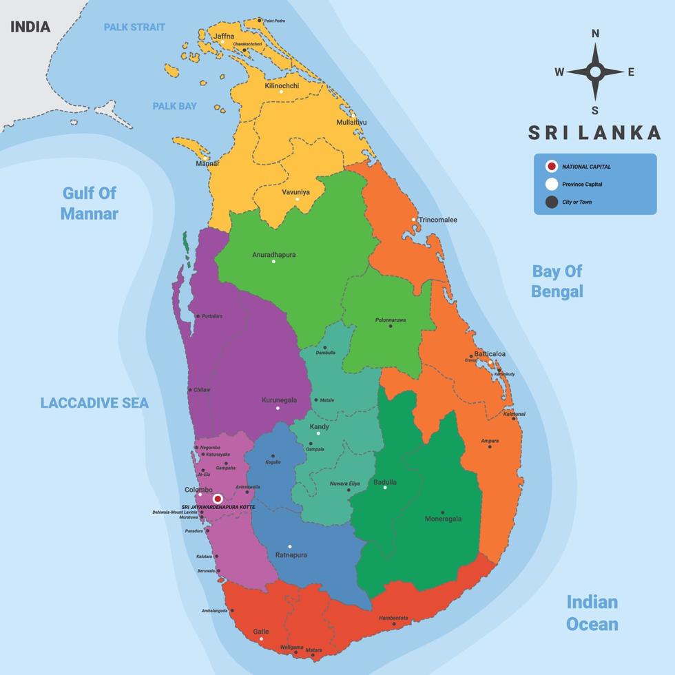 mapa de sri lanka con rodeando fronteras vector