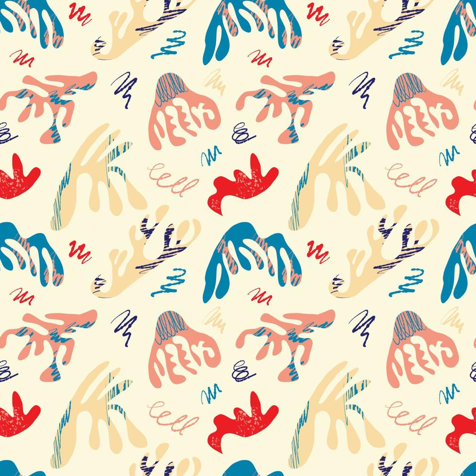 PVector pattern with abstract bright elements, stars, geometric elements in the style of Matisse on a beige background. Abstract geometric patterns for fabrics, fashion design. vector