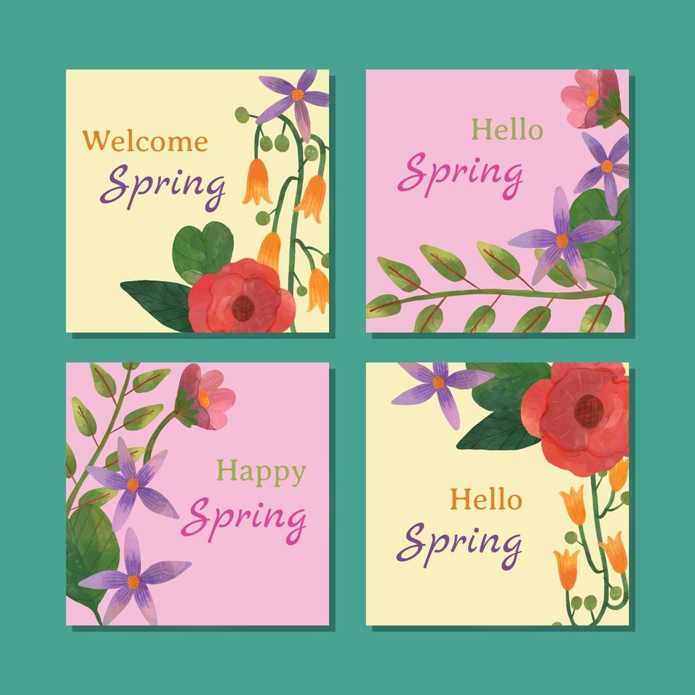 Blooming Hand Drawn Spring Flower Social Media Set vector