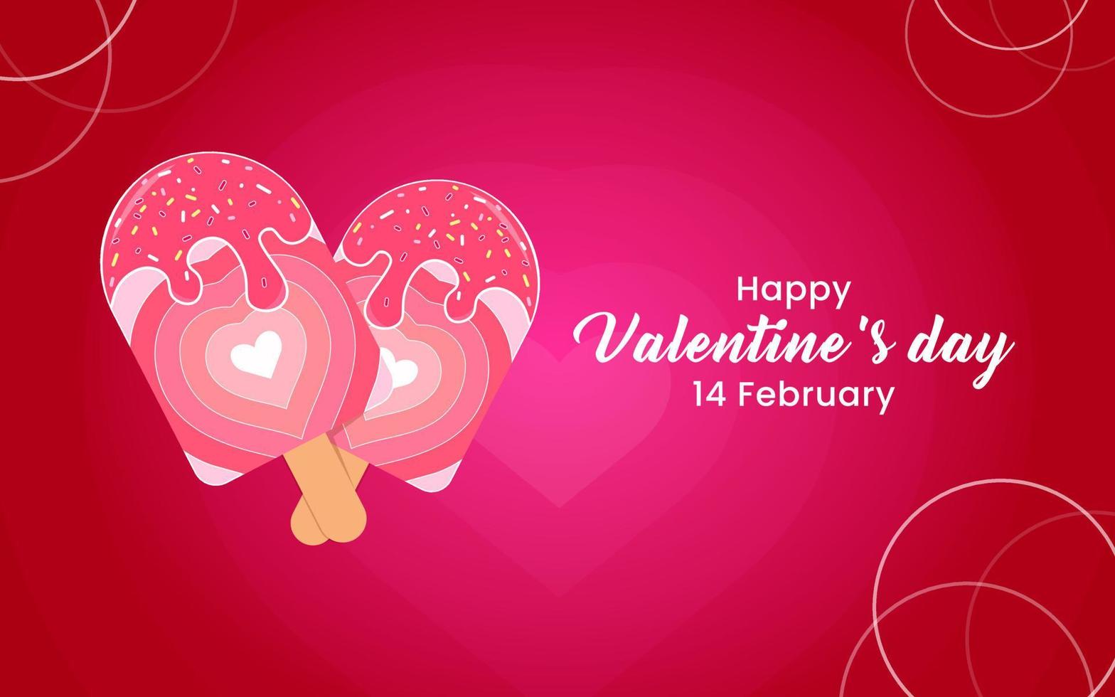 Vector lovely happy valentine's day special background with pink color heart shaped ice- cream