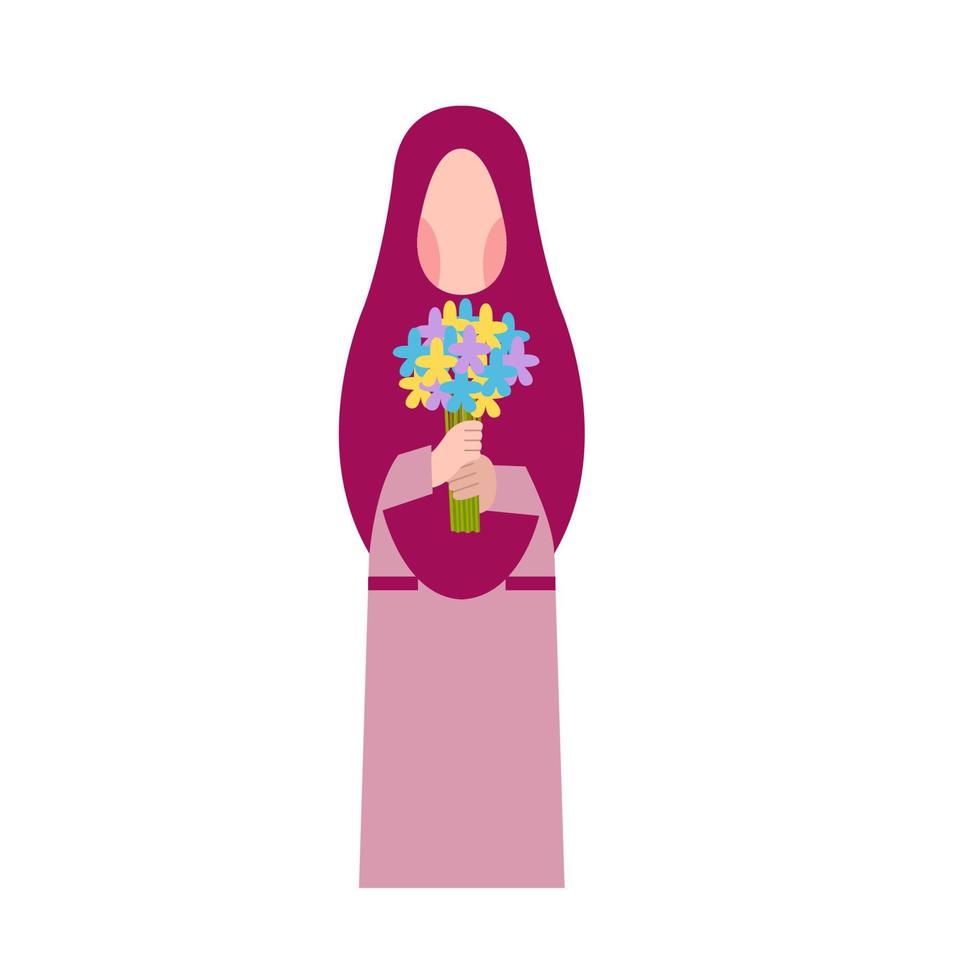 Muslim Woman Holding Flower Illustration vector