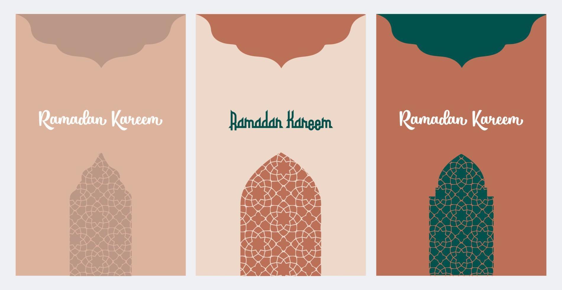 Ramadan Kareem vector illustration Islamic greeting design line mosque with Arabic pattern lantern and calligraphy