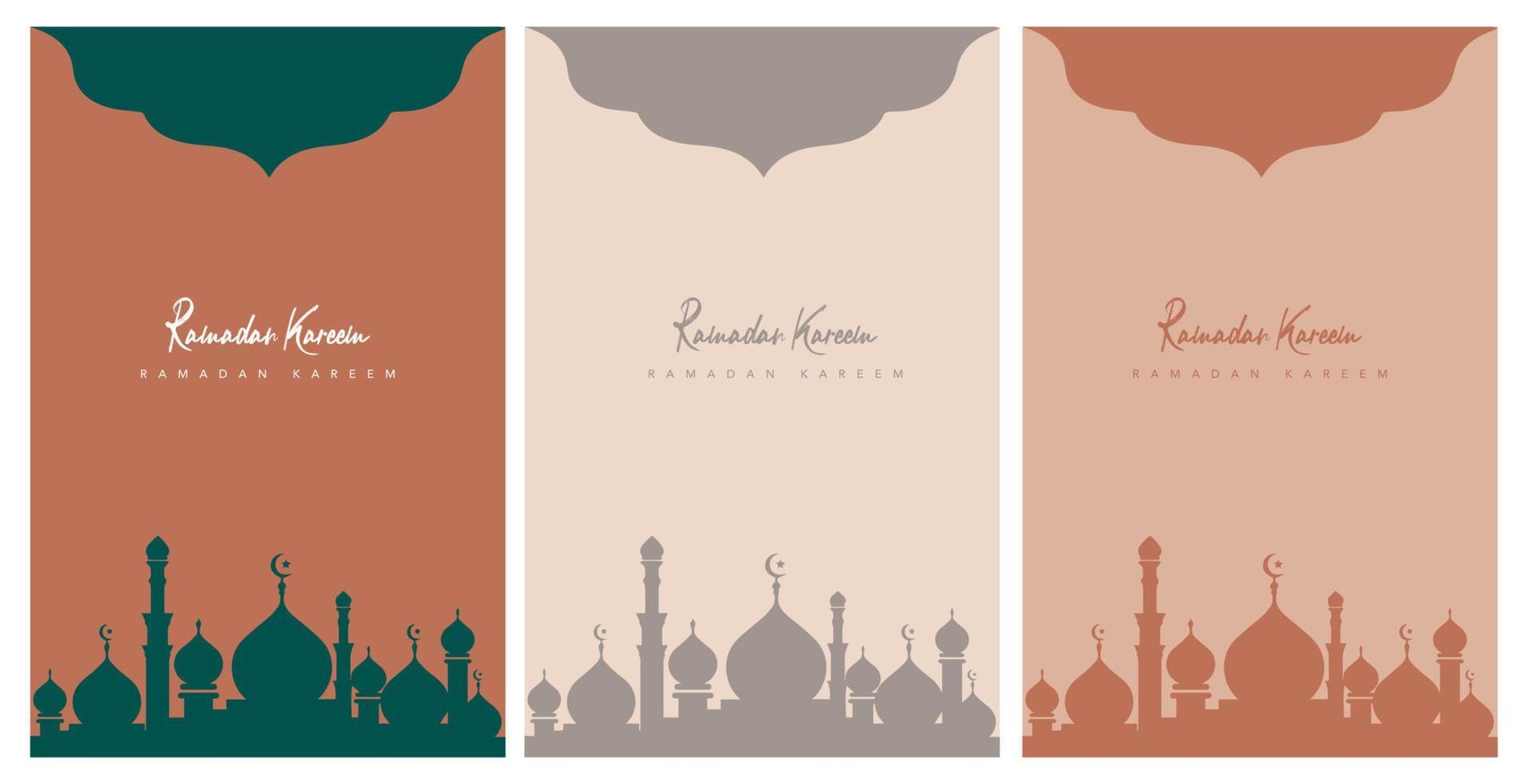 Ramadán kareem vector ilustración islámico saludo diseño línea mezquita con Arábica modelo linterna y caligrafía