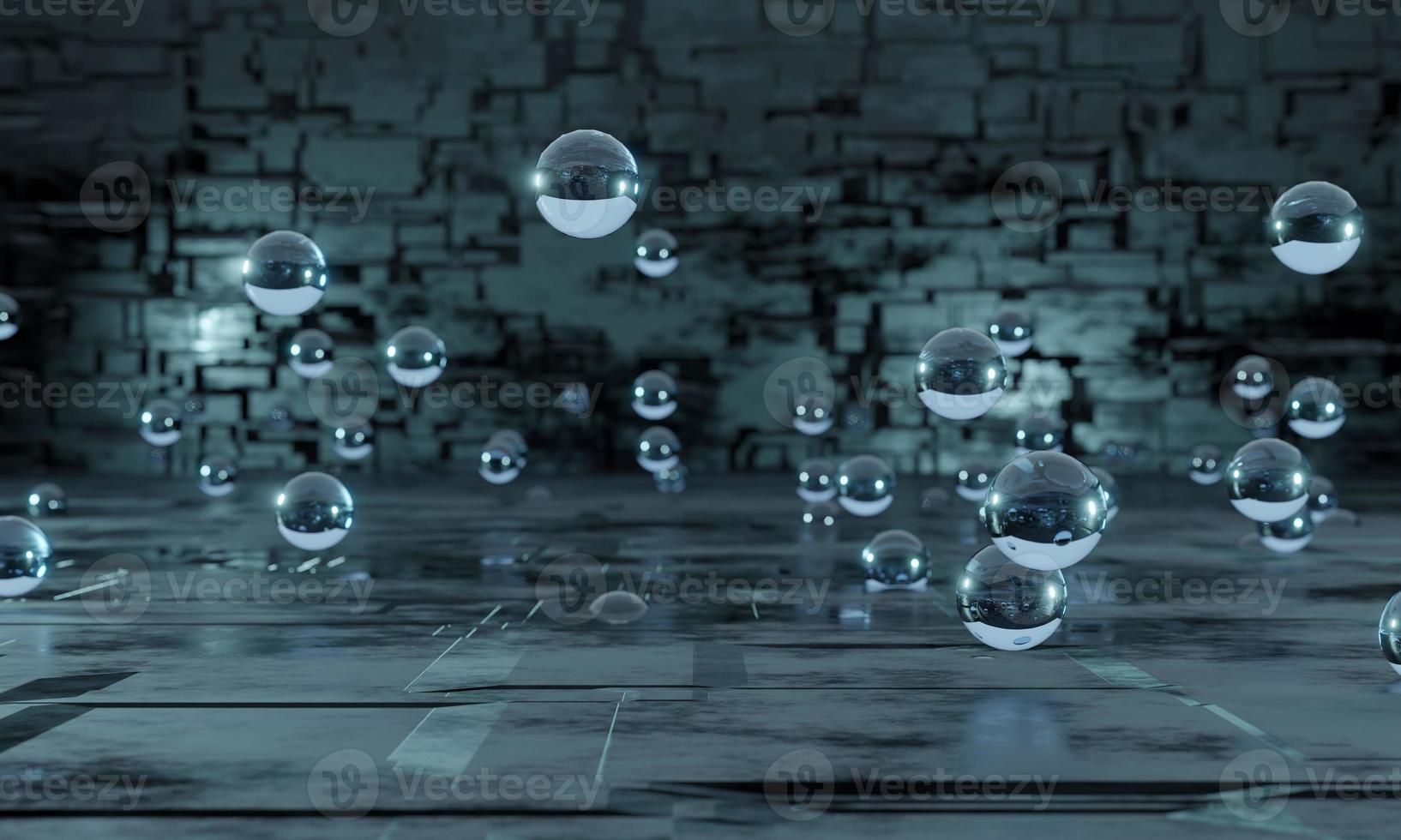 3d render, abstract blue background with iridescent magical air bubbles. photo