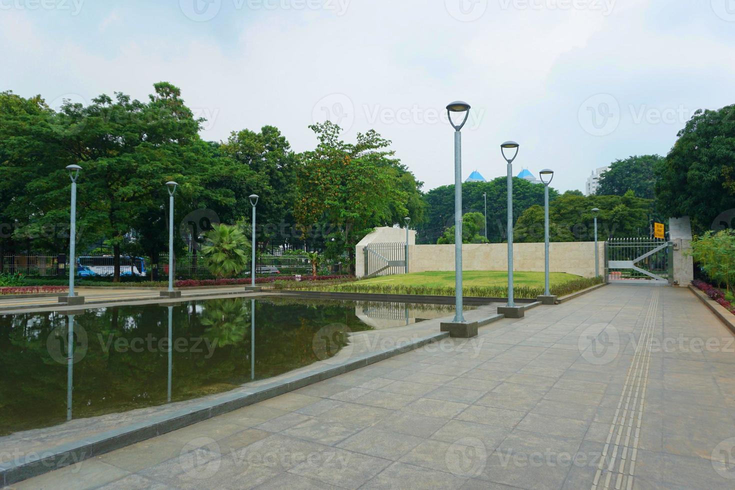 Some lampposts in the garden of the istiqlal mosque are silver color. Decorate the courtyard of the mosque photo