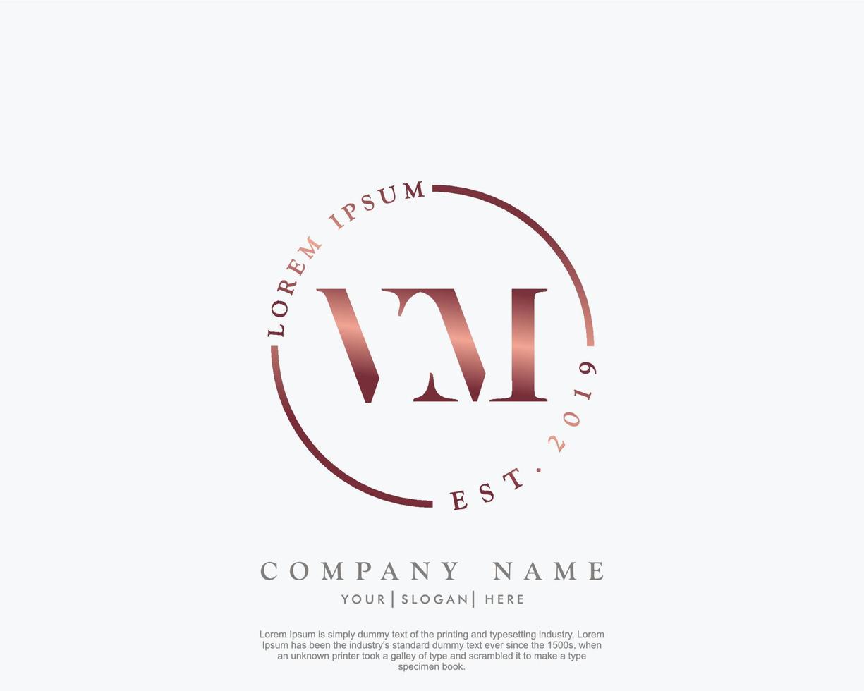 Initial letter VM Feminine logo beauty monogram and elegant logo design, handwriting logo of initial signature, wedding, fashion, floral and botanical with creative template vector
