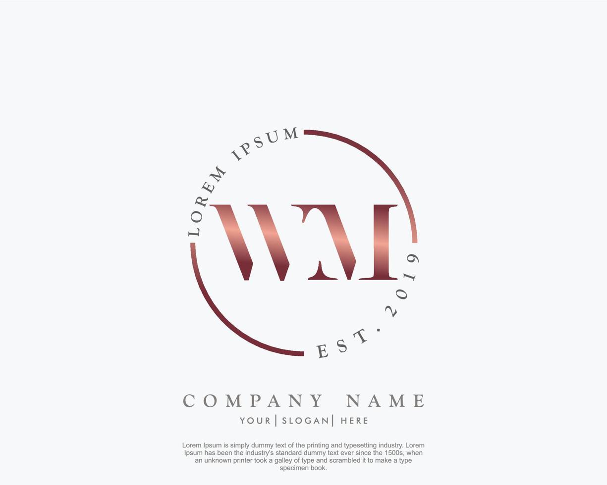 Initial letter WM Feminine logo beauty monogram and elegant logo design, handwriting logo of initial signature, wedding, fashion, floral and botanical with creative template vector