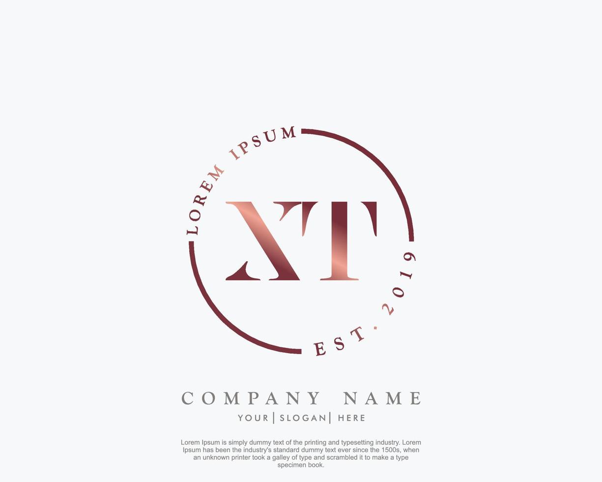 Initial letter XT Feminine logo beauty monogram and elegant logo design, handwriting logo of initial signature, wedding, fashion, floral and botanical with creative template vector