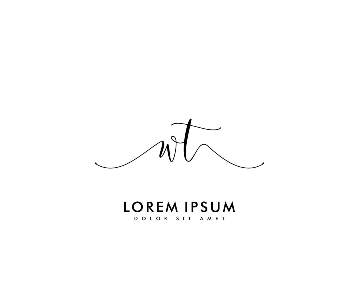 Initial letter WT Feminine logo beauty monogram and elegant logo design, handwriting logo of initial signature, wedding, fashion, floral and botanical with creative template vector