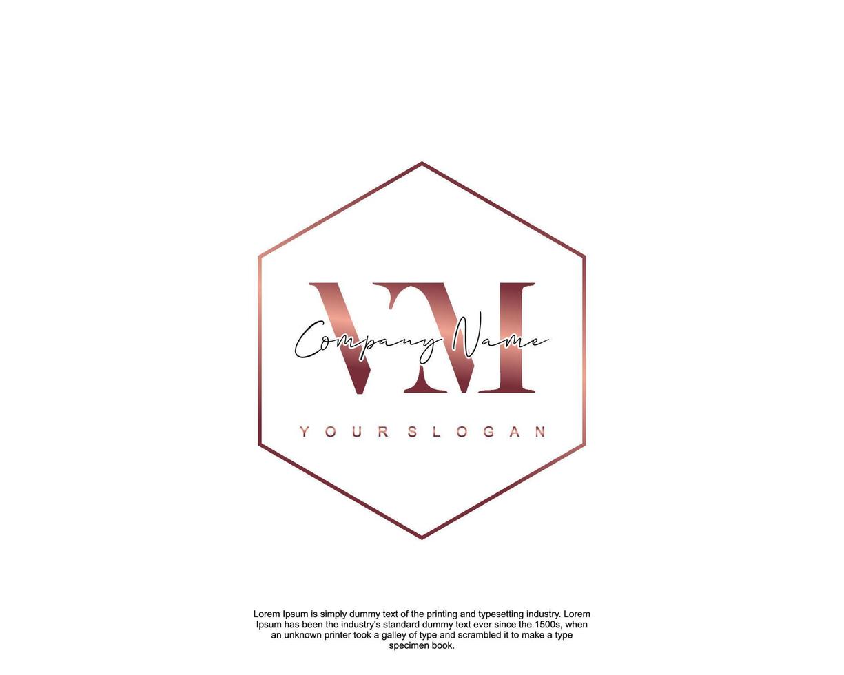 Initial letter VM Feminine logo beauty monogram and elegant logo design, handwriting logo of initial signature, wedding, fashion, floral and botanical with creative template vector