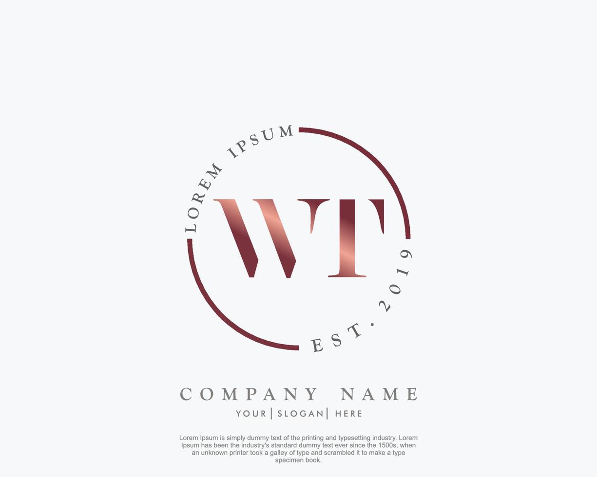 Initial letter WT Feminine logo beauty monogram and elegant logo design, handwriting logo of initial signature, wedding, fashion, floral and botanical with creative template vector