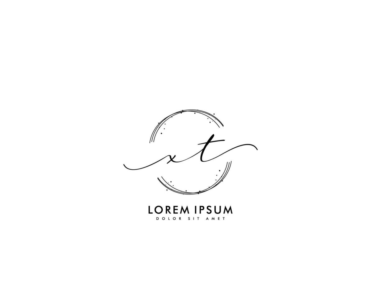 Initial letter XT Feminine logo beauty monogram and elegant logo design, handwriting logo of initial signature, wedding, fashion, floral and botanical with creative template vector
