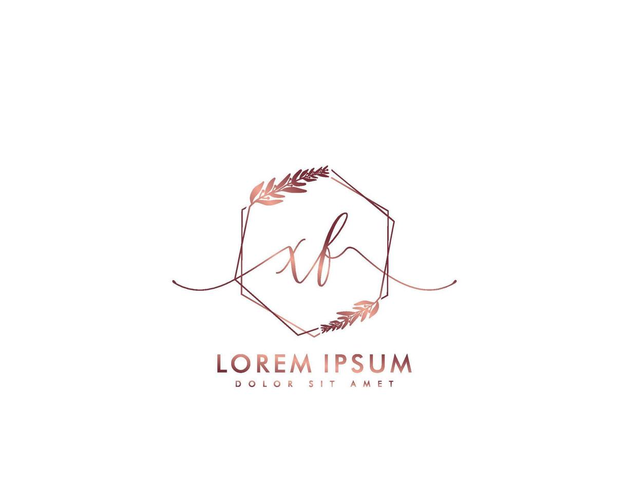 Initial letter XF Feminine logo beauty monogram and elegant logo design, handwriting logo of initial signature, wedding, fashion, floral and botanical with creative template vector