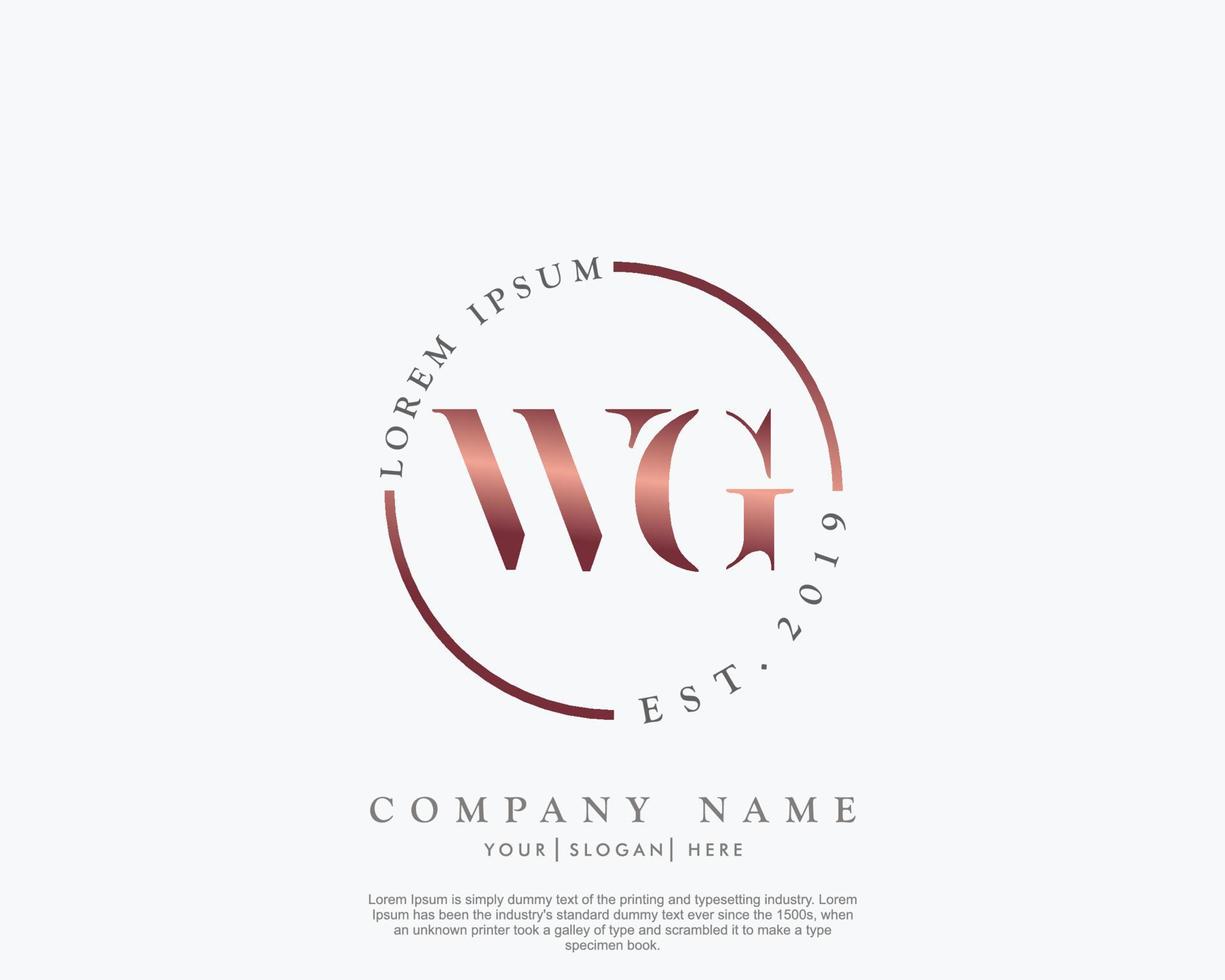 Initial letter WG Feminine logo beauty monogram and elegant logo design, handwriting logo of initial signature, wedding, fashion, floral and botanical with creative template vector