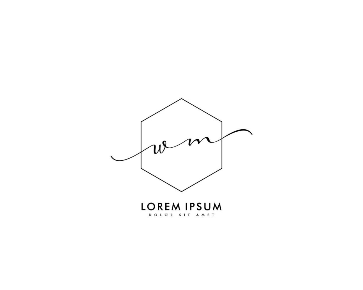 Initial letter WM Feminine logo beauty monogram and elegant logo design, handwriting logo of initial signature, wedding, fashion, floral and botanical with creative template vector