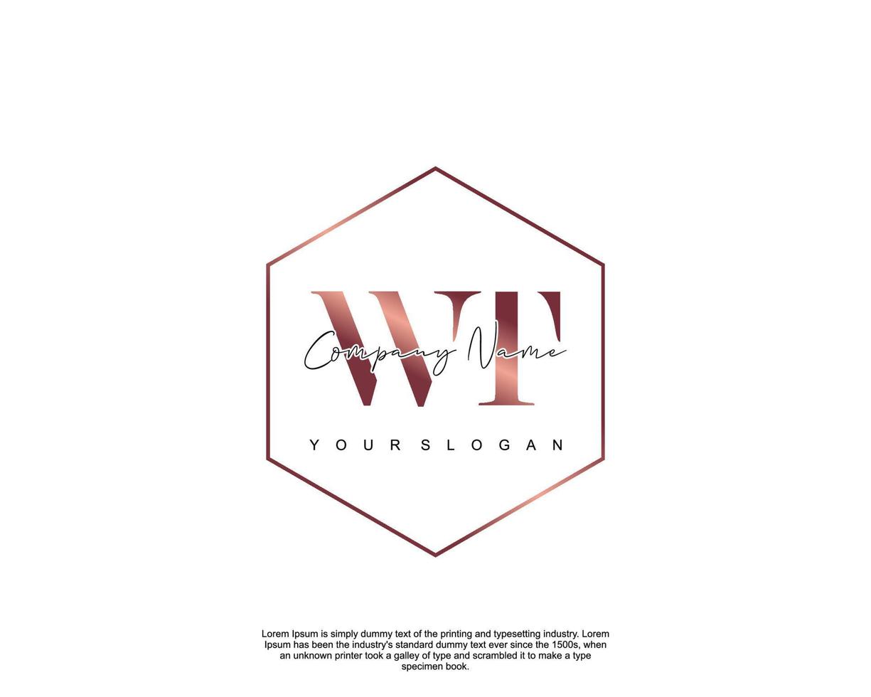 Initial letter WT Feminine logo beauty monogram and elegant logo design, handwriting logo of initial signature, wedding, fashion, floral and botanical with creative template vector