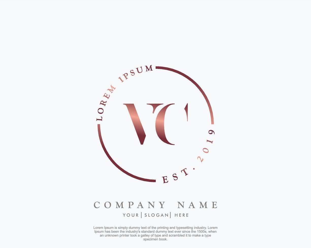 Initial letter VC Feminine logo beauty monogram and elegant logo design, handwriting logo of initial signature, wedding, fashion, floral and botanical with creative template vector