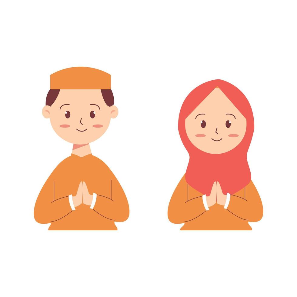 muslim character A boy and girl are standing together and the girl is wearing hijab. vector