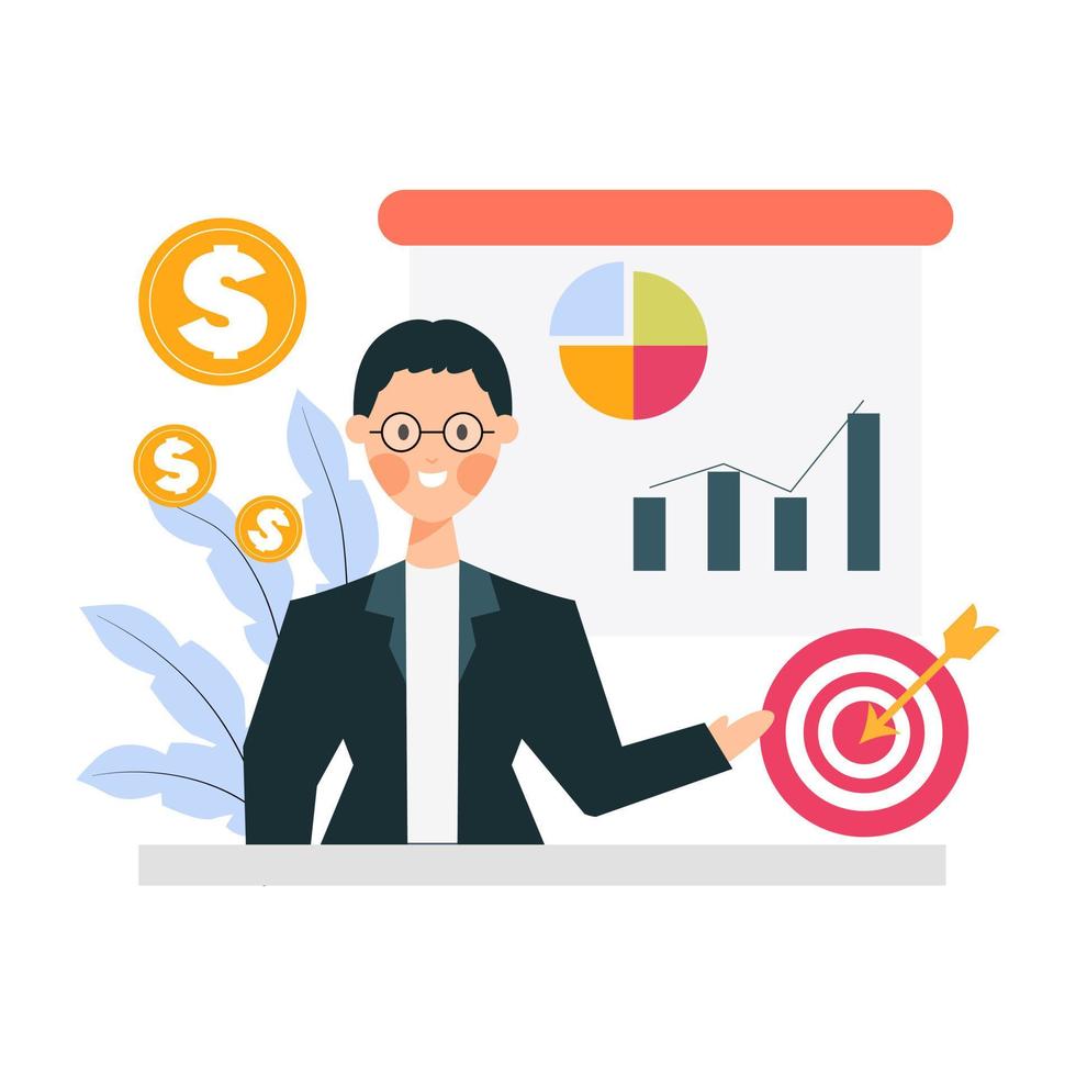 business man presenting with marketing graphs vector