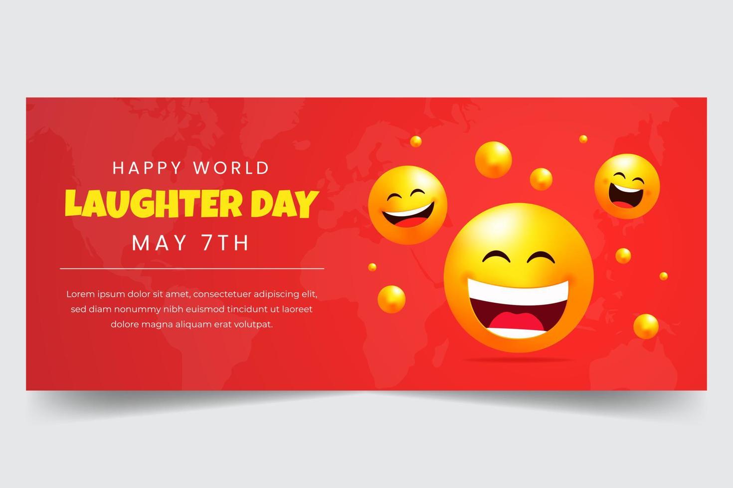 Happy world laughter day May 7th horizontal banner with emoticons illustration vector