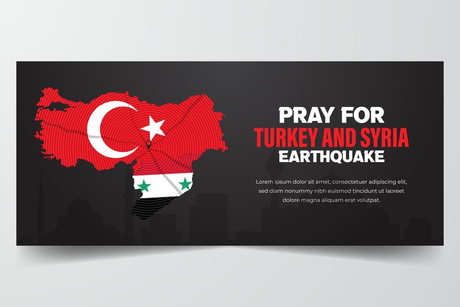 Pray for Turkey and Syria earthquake banner on black background vector