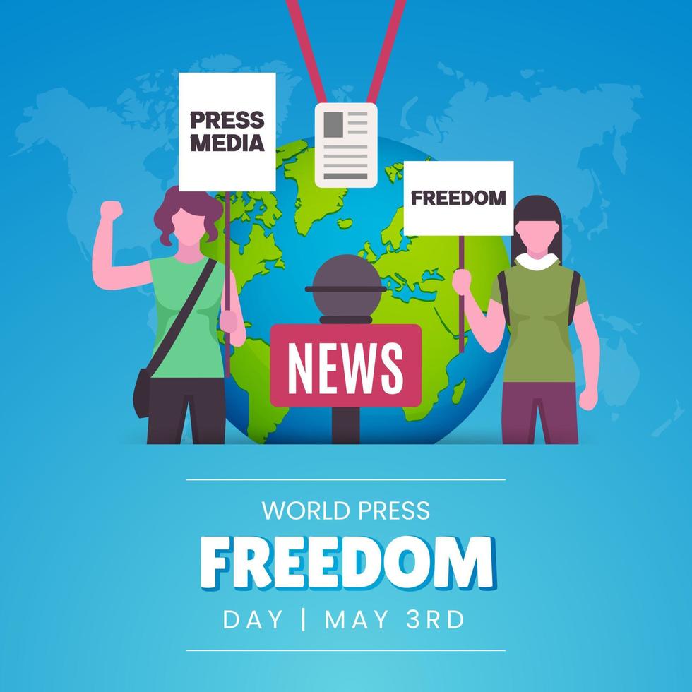 World press freedom day May 3rd illustration banner with demonstration globe and news mic vector
