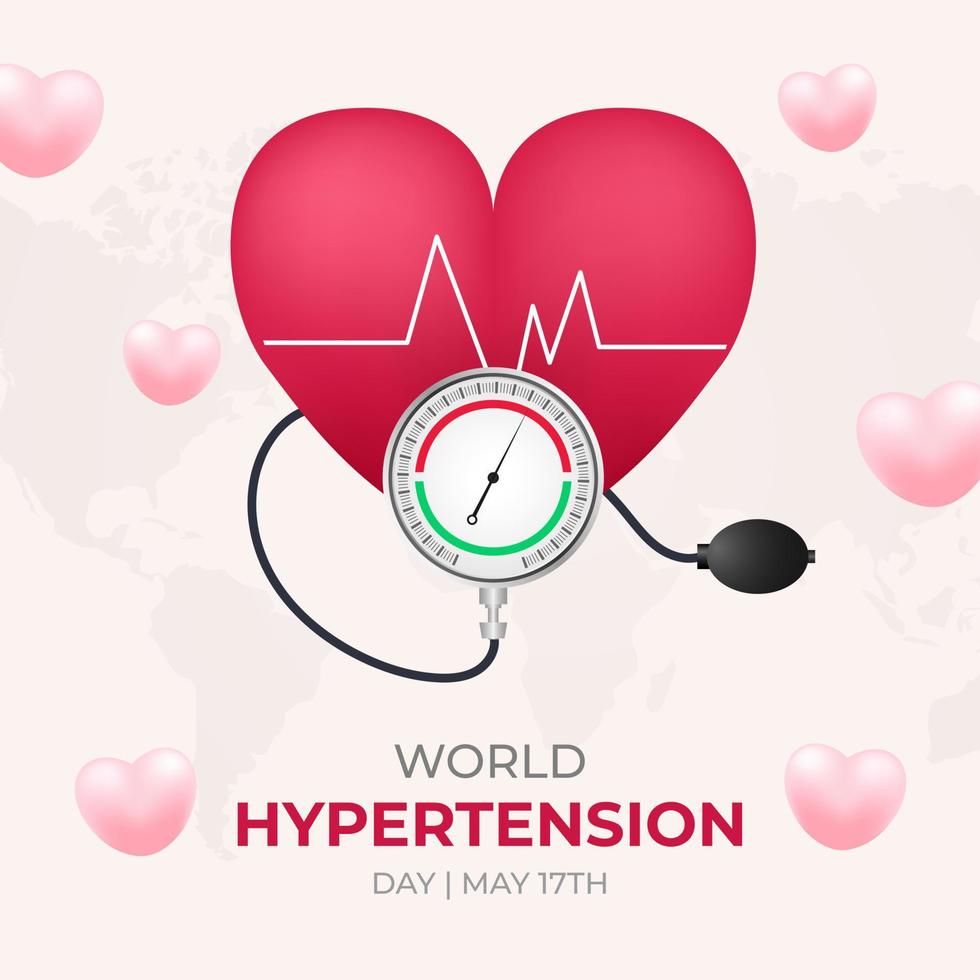 World hypertension day May 17th with heart rate and tension meter illustration vector