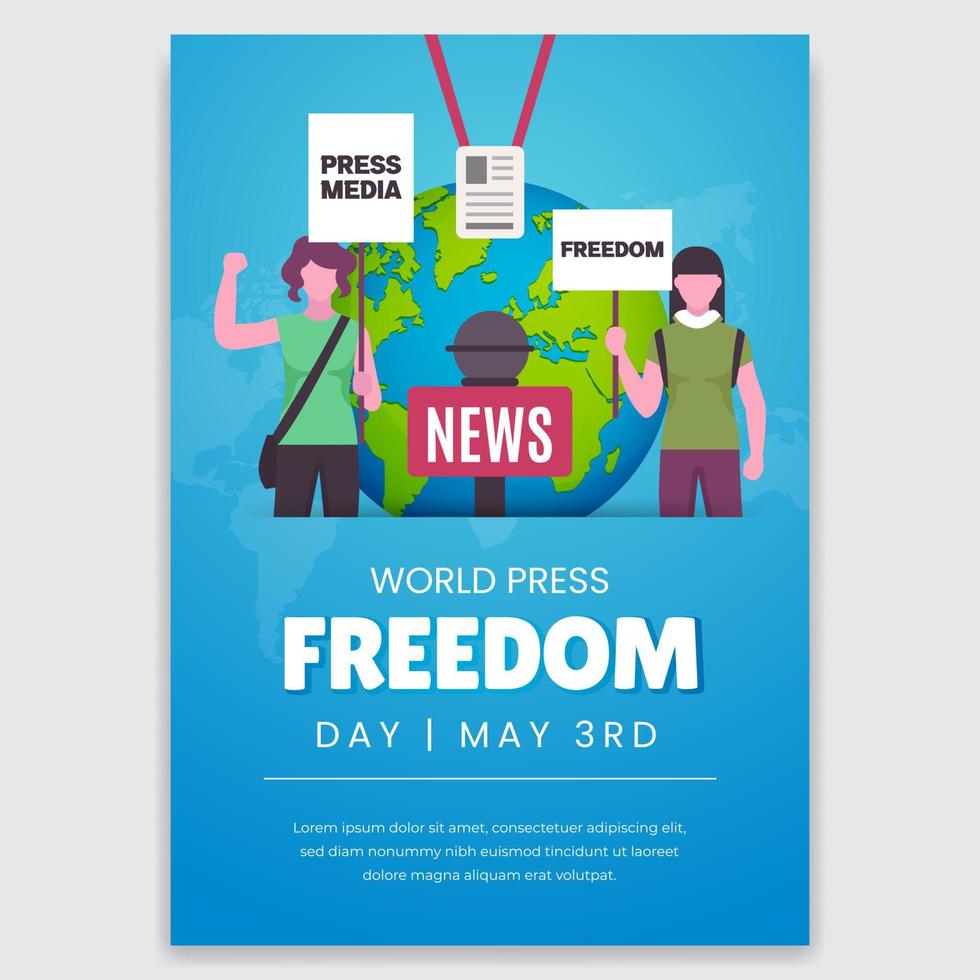 mundo prensa libertad día mayo 3ro con demostración y Noticias mic ilustración póster diseño vector