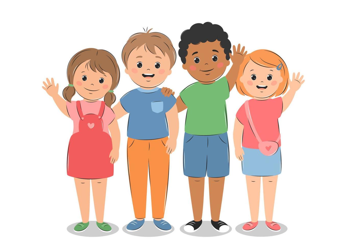 Happy childre. Different cute boys and girls together. Vector illustration