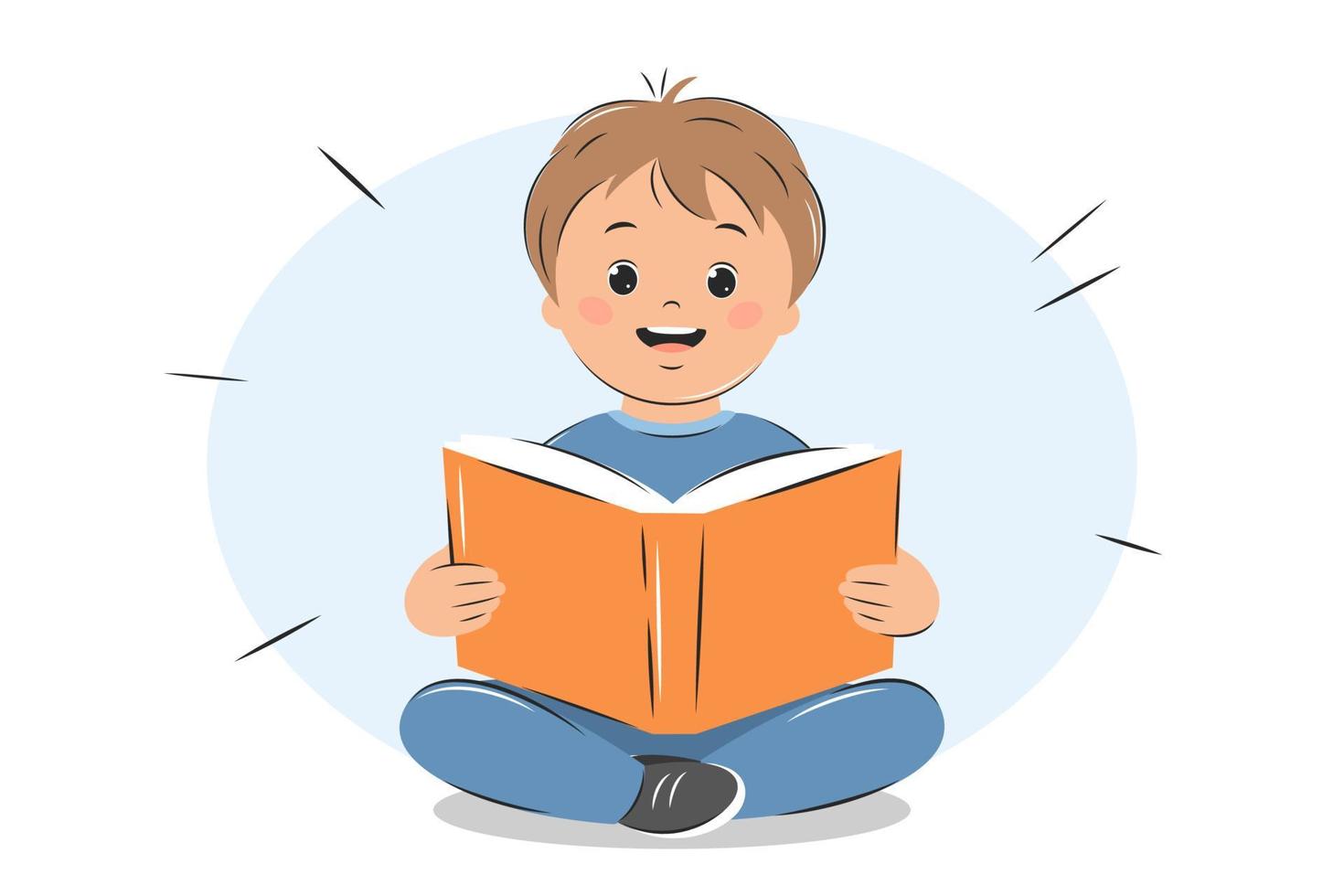 Boy kid reading book. Knowledge and education concept. Vector illustration