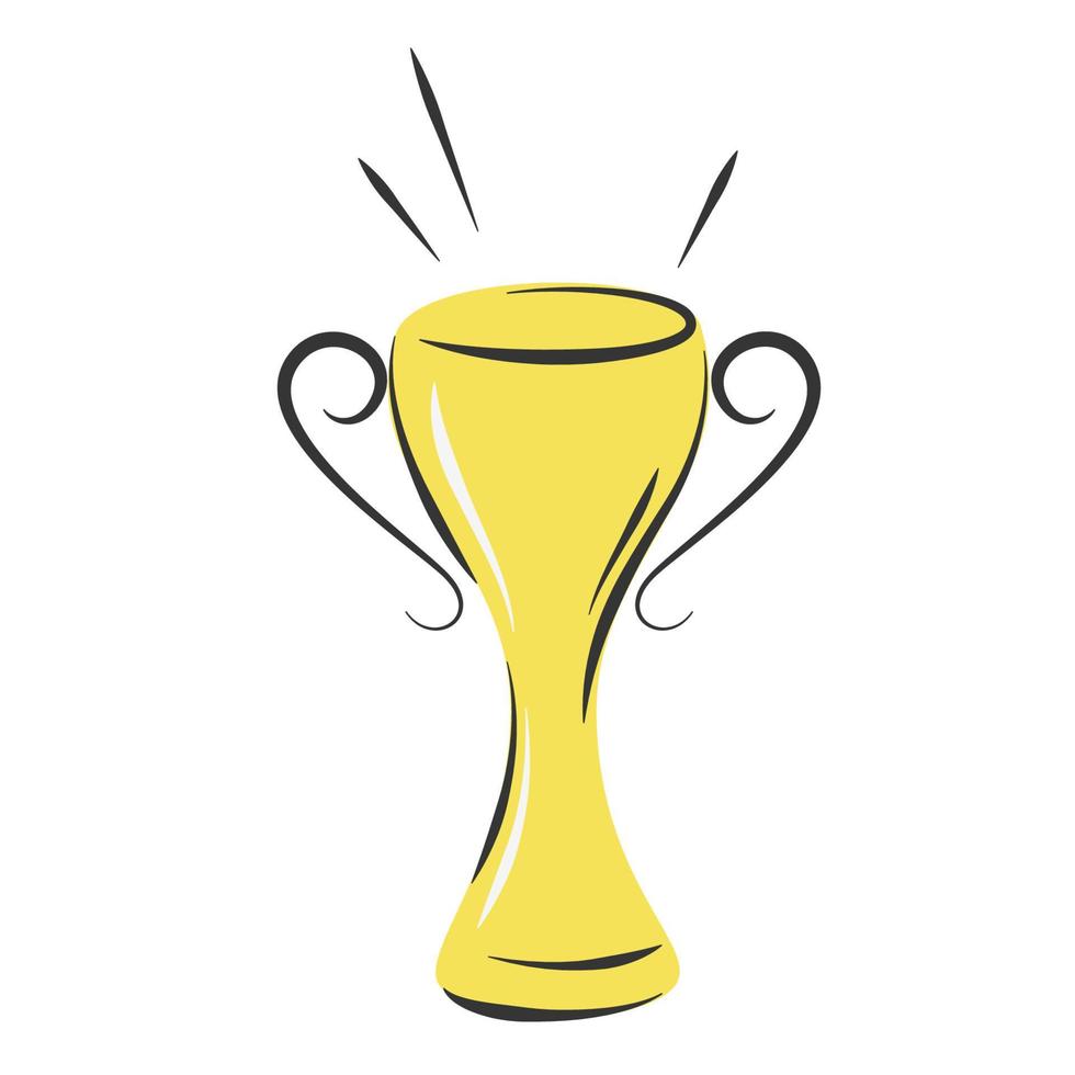 Trophy cup, award, first place medal. Hand drawn vector illustrations isolated on white background.