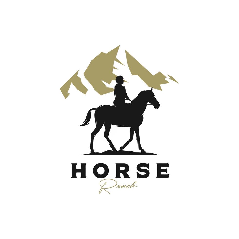 Horse ranch in the mountain logo design vector