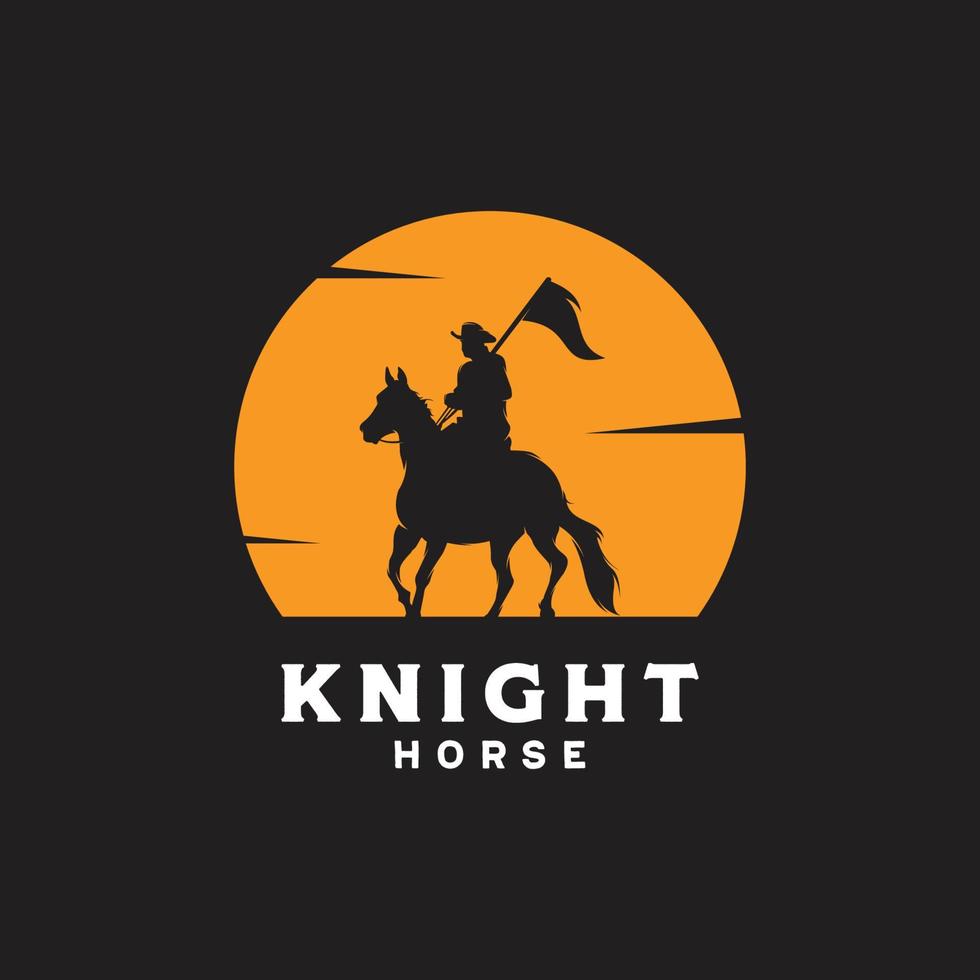 Horseback Knight Silhouette  Horse Warrior Medieval logo design vector