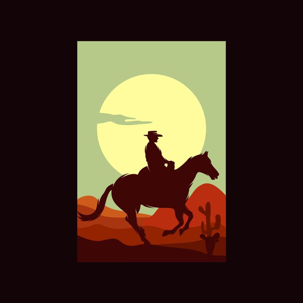 vaquero montando silueta de caballo al atardecer logo vector