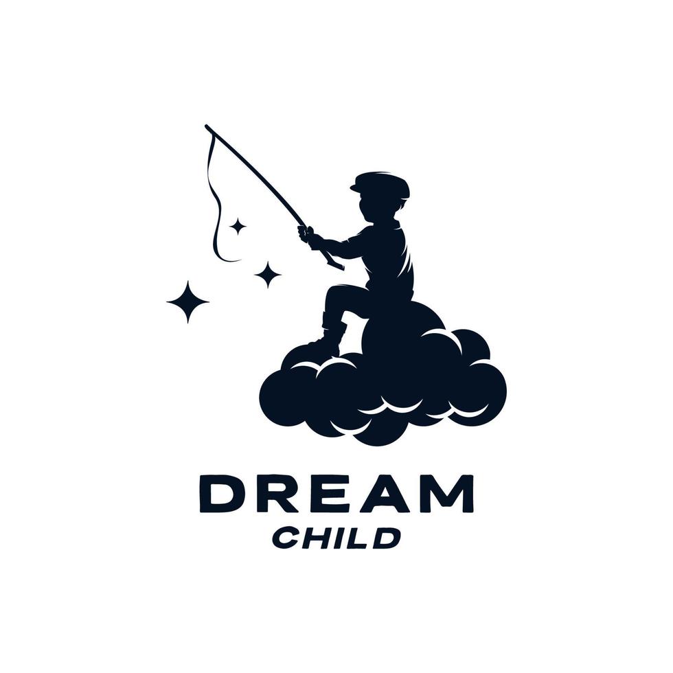 un niño es pescar estrellas logo diseño vector