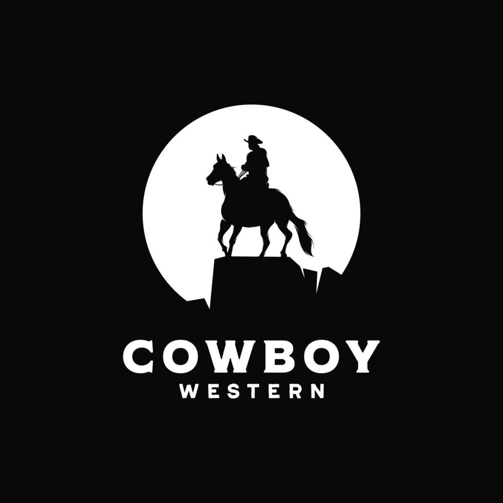 Cowboy Riding Horse Silhouette at Night logo vector