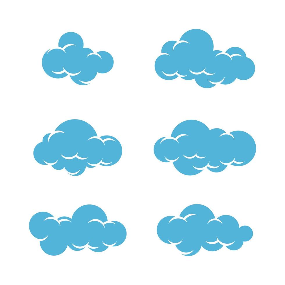 Vector set of blue clouds on light white background