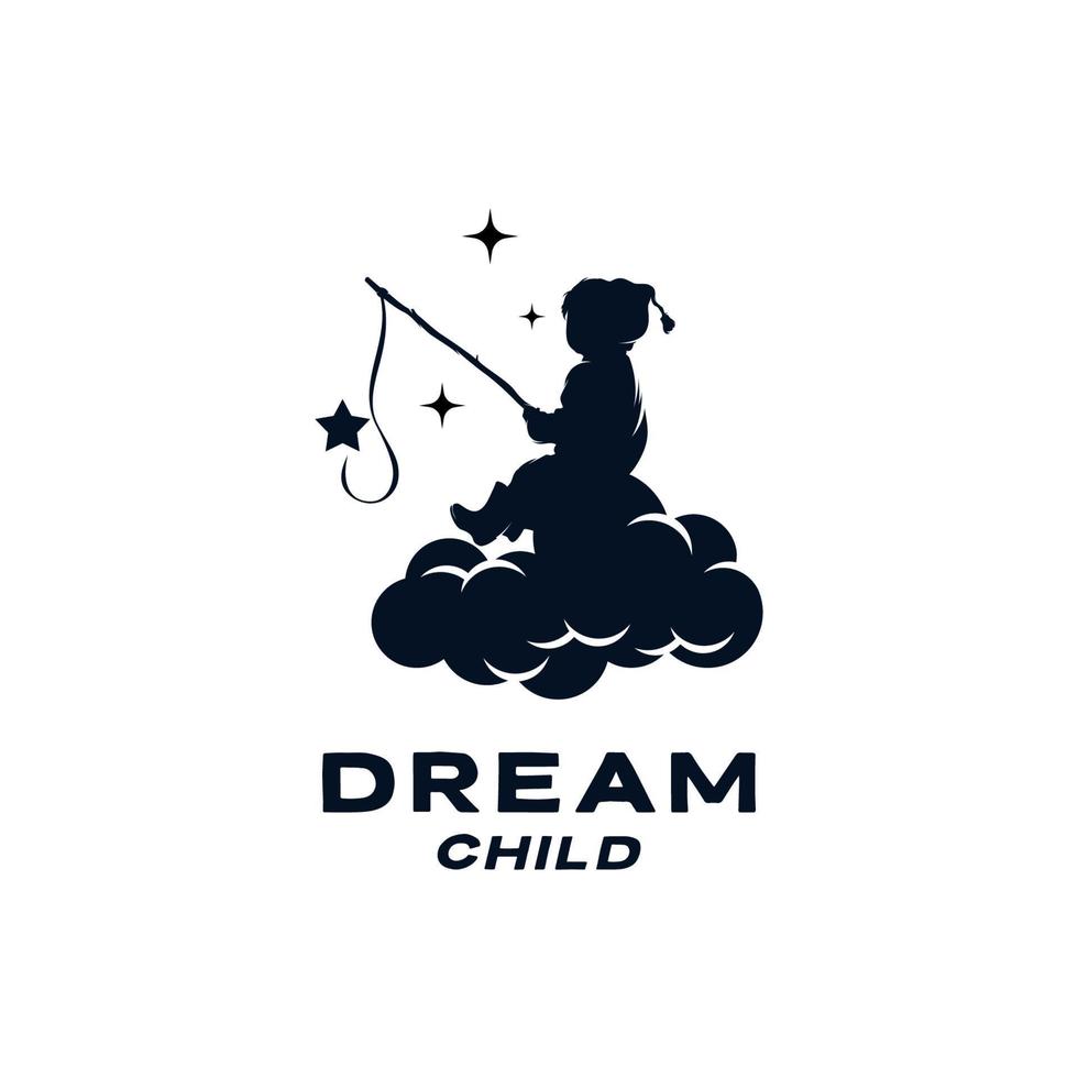 A child is fishing stars logo design vector