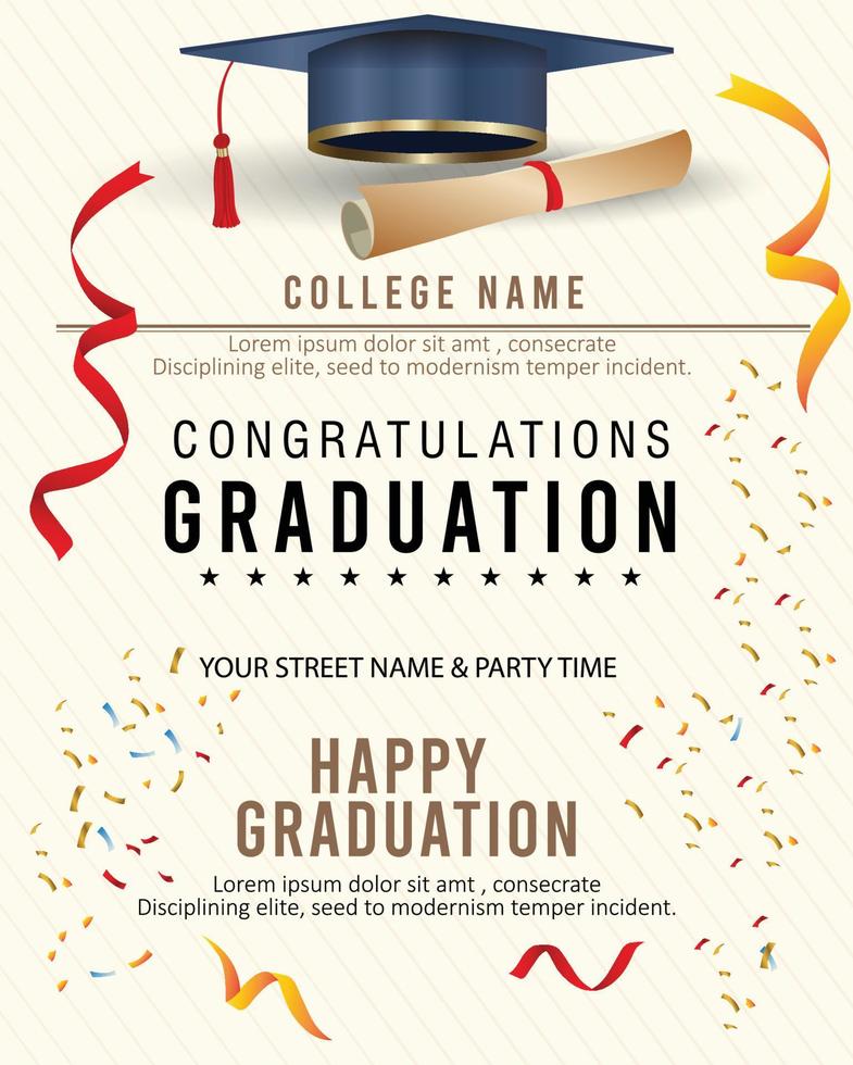 colorful graduation invitation template with flat design vector