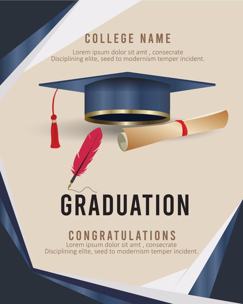 colorful graduation invitation template with flat design vector