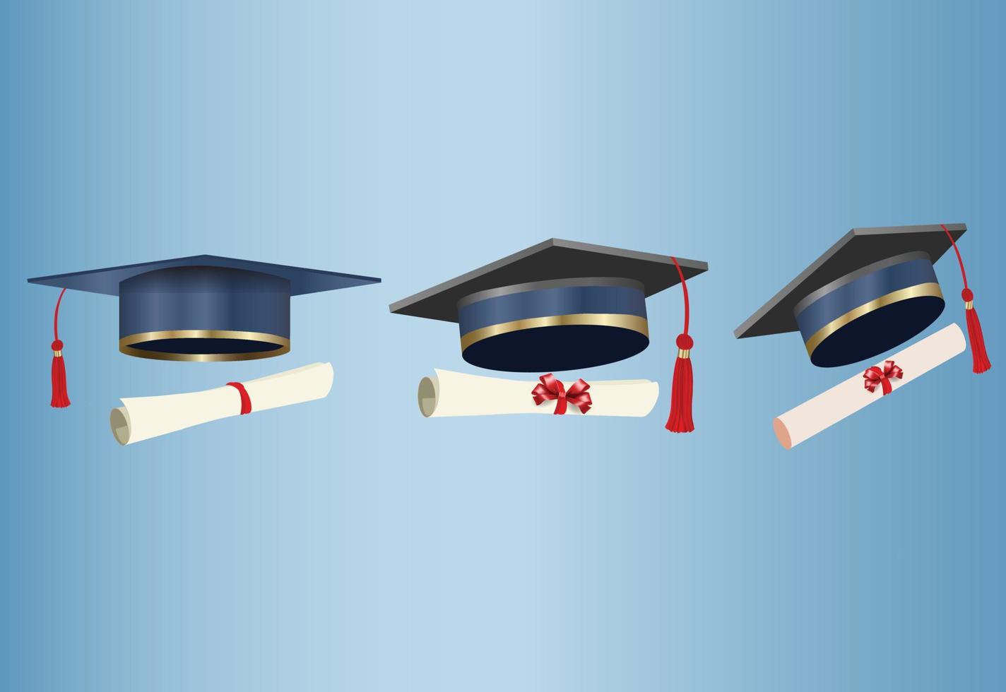 realistic graduate caps background with vector Design
