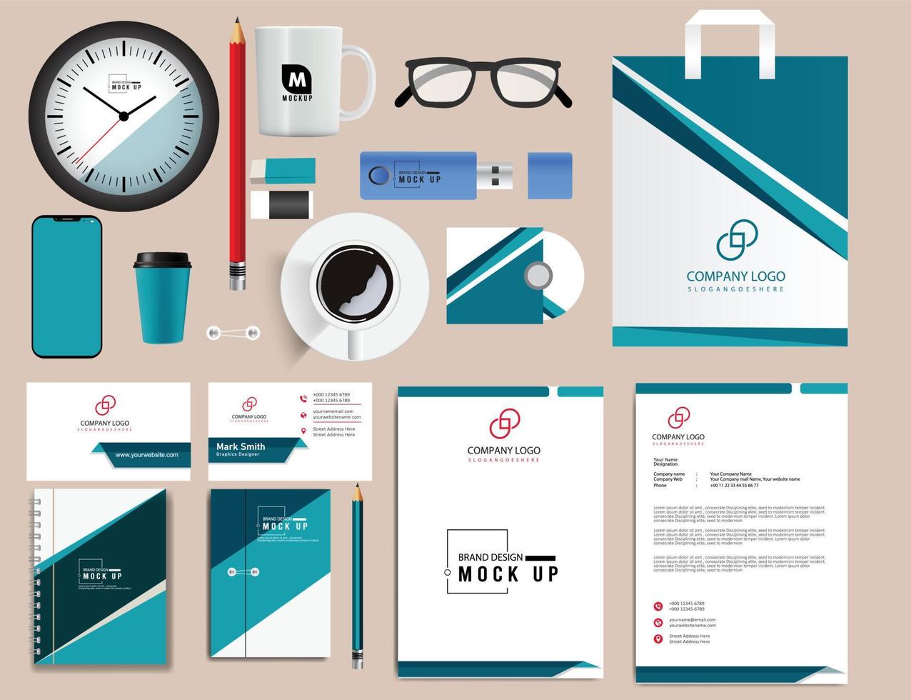 stylish business stationery items set with Vector Design